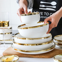 Service de table en céramique de style européen, luxe léger, incrustations dorées, pour la maison et l'hôtellerie, ensemble de bols et d'assiettes, vaisselle