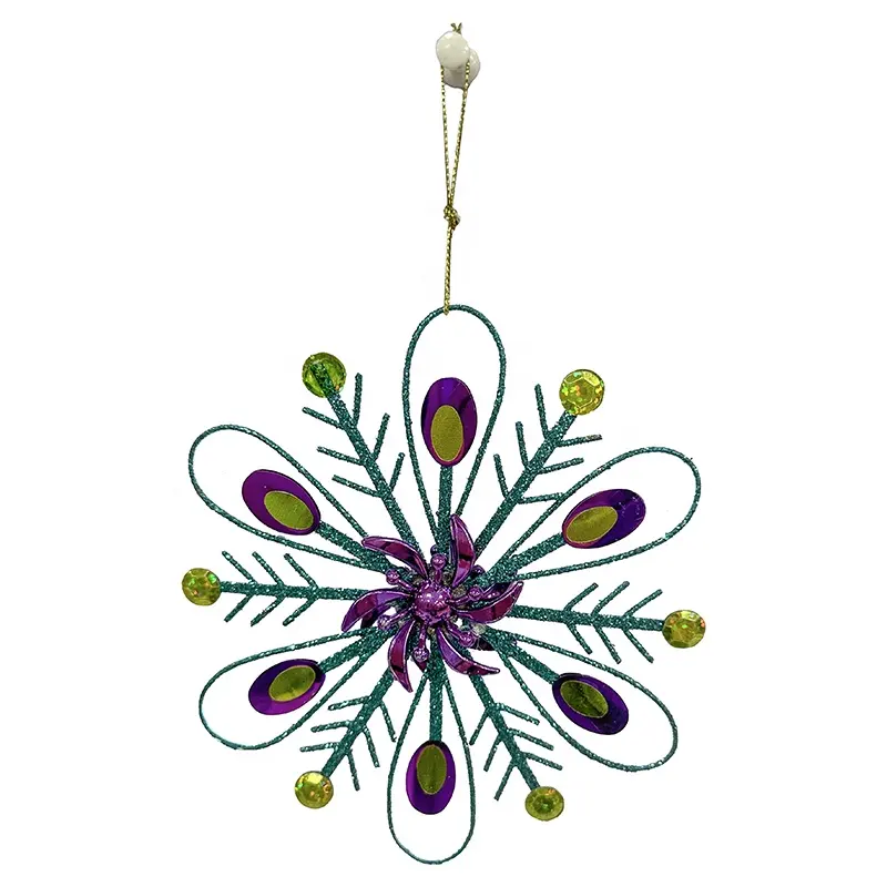 Yixing Custom Round Snow Shape Blue Green Iron Decorative Christmas Ornament Engraved Tree Pendant