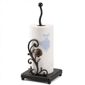 Handmade Metal Tissue <b>Paper</b> Holder With Seashell And Starfish Design Black Finish For <b>Kitchen</b> Dining Table <b>Paper</b> Towel Holder - Product Image 1