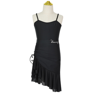 Vennystyle Conjunto de Vestido de Baile Latino para Chica, Top con Tirantes y Falda Plisada Irregular, Traje de Entrenamiento, Ropa de Escenario - Product Image 1