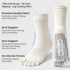 Chaussettes de yoga et de Pilates pour femmes, personnalisées, en coton uni, antidérapantes, en tissu éponge, longueur mi-mollet, respirantes, technique tricotée - Product Image 3