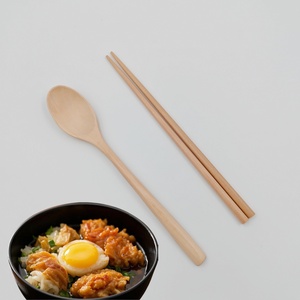 Set sendok sumpit kayu dengan kotak sedotan gandum sendok sumpit 23.5cm