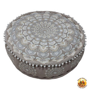 Hot Selling Modern Home Pouf Indian Handmade <b>Foot</b> <b>Stool</b> Boho Ottoman <b>Round</b> Poufs 40X40X20 CM - Product Image 2