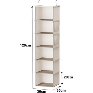 Organizador de armario colgante YoudenoVA de 6 estantes, tela no tejida beige, almacenamiento para ropa de dormitorio con bolsillos laterales - Product Image 3