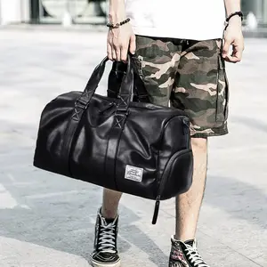 Дизайнерские спортивные кожаные сумки для обуви, Мужская водонепроницаемая черная большая Спортивная дорожная сумка