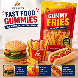 Fábrica personalizada Super Cute Jumbo Gummy Hamburger Gummy Candy Hamburguesa única y comestible + Papas fritas + Hot Dog + Donut Sweets - Product Image 1