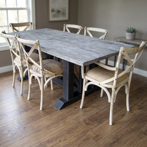 Comfortable <b>Modern</b> Antique-Style Foldable Wooden <b>Dining</b> <b>Table</b> Set Cross Legs Sturdy Rustic for Outdoor Use Includes Six Chairs - Product Image 2