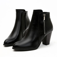 Bottines à talon bloc pour femmes, bout pointu, fermeture éclair latérale, style vintage, marron et noir, bottes à talon, OEM ODM, logo personnalisé