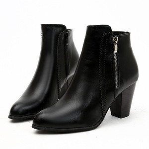 Bottines à talon bloc pour femmes, bout pointu, fermeture éclair latérale, style vintage, marron et noir, bottes à talon, OEM ODM, logo personnalisé - Product Image 3