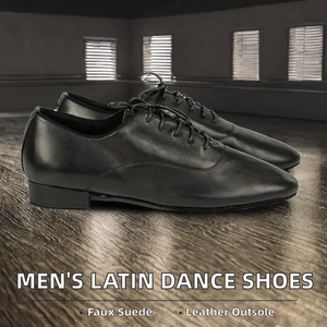 Chaussures de danse latine Baifa pour hommes en cuir véritable, talon plat, noires, à lacets, haute qualité, faible MOQ, OEM, ODM, DDP - Product Image 2