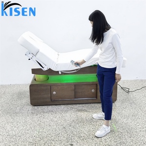 Kisen New Design 4 Motor Electric Beauty Bed With Wood Grain Storage Base LED Light Adjustable Armrests Optional Heating - Product Image 2