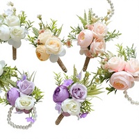 Korsase Bunga Mawar Buatan dari Kain untuk Tamu Pernikahan, Boutonniere Bunga Tangan, Babys Breath
