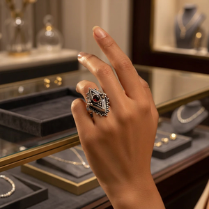Anillo de Cóctel Vintage de Plata 925 con Granate, Diseño Geométrico de Corte Triangular para Mujer, Uso Diario, Regalo - Product Image 4