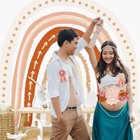Dekorasi Baby Shower Pelangi Boho, Kit Sash Kehamilan Pelangi Boho, Sash dan Pin untuk Calon Ibu dan Ayah, untuk Souvenir Pesta Pelangi Boho