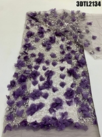 Nouvelle Tendance : Tissu en Dentelle Brodé de Fleurs 3D Bleu Ciel avec Perles et Paillettes pour Robes de Mariée des Philippines