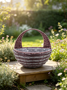 Panier à fleurs suspendu rond tressé avec poignée et doublure imperméable pour jardin, balcon, terrasse - Product Image 4