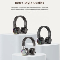 Headset Stereo Sport Nirkabel BT Gaya Retro Amerika Baru Dengan Mic LED, Dapat Dilipat, Bass Berat