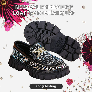 Mocassins neutres tendance, à enfiler, en PU, confortables, avec strass, pour princesse, pour les spectacles, les fêtes, le quotidien, tendance mode - Product Image 2
