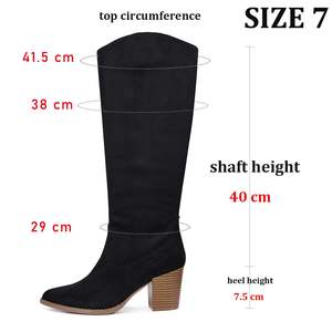 Bayan diz yüksek çizmeler geniş buzağı tıknaz topuk uzun çizmeler sivri burun süet uzun çizmeler Trendy elbise yan fermuar yüksek çizmeler - Product Image 3