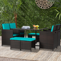 Ensemble de meubles de jardin en rotin pour repas en plein air, table et 4 chaises pour cour, véranda, bord de piscine, balcon