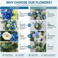 Arrangements de fleurs en soie mélangée réalistes et personnalisés, centre de table en forme de boule de roses bleu royal pour mariage et remise de diplôme
