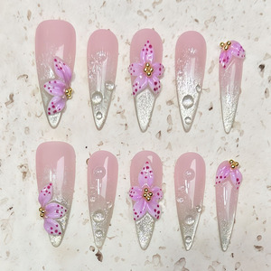 <span class=keywords><strong>Uñas</strong></span> <span class=keywords><strong>Postizas</strong></span> Acrílicas Hechas a Mano con Gel, <span class=keywords><strong>Decoradas</strong></span> con Flores 3D y Diamantes de Imitación, Reutilizables - Product Image 6