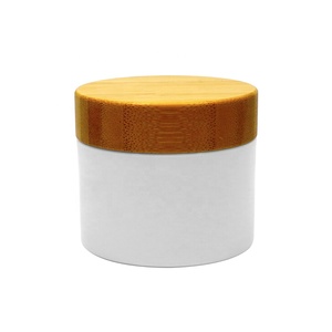 50g Plastic White Cream Jar with Bamboo Lid