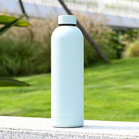 Bouteille d'eau isotherme en acier inoxydable à double paroi de 750 ml avec logo personnalisé, revêtement en caoutchouc, flacons sous vide pour cadeau ou salle de sport