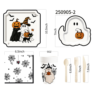 DAMAI Happy White Halloween Paper Plates Set Halloween Theme Party Decorations Paper Plates Cups Napkins for Halloween Party - Product Image 3