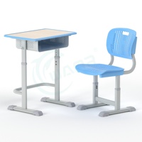 Ensemble de bureau et de chaises pour étudiant unique, moderne et durable, mobilier scolaire en plastique et en bois bon marché avec matériau métallique pour salle de classe