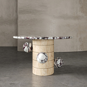 Table à manger ronde en marbre crème de style <span class=keywords><strong>scandinave</strong></span> moderne Kumusi Design, 48 pouces, pour la salle à manger - Product Image 1