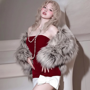 Vestido sin Tirantes con Bloques de Color y Adorno de Lazo, Estilo Dulce para Fiesta, Moda Casual, Versátil para Mujer - Product Image 4