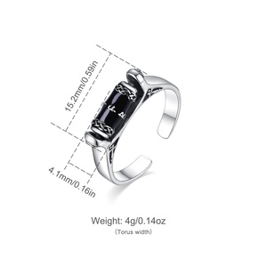 Anillos Ajustables de Plata de Ley 925 con Runas Vikingas y Obsidiana, Anillos Antiestrés Celticos, Venta al por Mayor de Joyería - Product Image 2