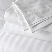 Parure de Lit de Luxe Blanche Douce Rayures 1cm Qualité Hôtelière 100% Coton Égyptien Draps Hôteliers 4 Pièces