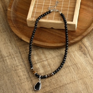 Collar de Piedras de Ojo de Tigre Negro de 6 mm, Estilo Bohemio Étnico Vintage de Moda Occidental, Collar con Colgante de Piedra - Product Image 1