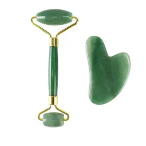 Anti Aging Therapy Nephrite Stone Pink Rose Quartz Gua Sha Massage Set Natural Jade Roller For Face