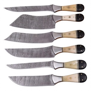 Chef Cutlery 6-Piece Damascus Steel Blade Kitchen <b>Knife</b> <b>Set</b> Adjustable Hand Orientation Brushed Finish Camel Bone Micarta - Product Image 1