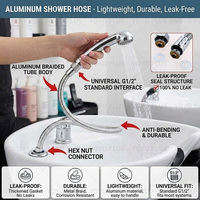 Tuyau de douche flexible en aluminium de 90 cm, anti-corrugulement et résistant à la corrosion, pour remplacement de lavabo de salon de coiffure - Vente en gros usine