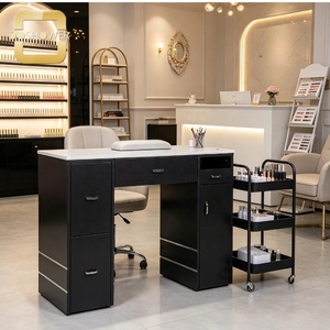 Mesa de Manicura Profesional con Amplio Espacio de Almacenamiento Lateral y Estantes para Esmaltes, para <span class=keywords><strong>Centro</strong></span> de Belleza y Spa de Uñas - Product Image 1