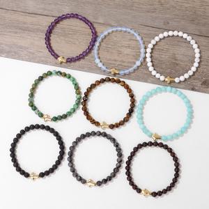 Vente flash : Bracelet en perles <span class=keywords><strong>de</strong></span> pierre naturelle <span class=keywords><strong>de</strong></span> 6 mm avec pendentif croix dorée, bracelet en perles d'améthyste et d'œil <span class=keywords><strong>de</strong></span> tigre, bracelet élastique unisexe - Product Image 3