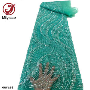 قماش دانتيل تول فرنسي مطرز بالترتر الثقيل مطرز فاخر عالي الجودة باللون البرتقالي المُحترق - Product Image 5