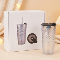 550ml Iridescent glazen rietjesbeker, hittebestendig glazen tumbler met rietjesdeksel en gratis glazen rietje