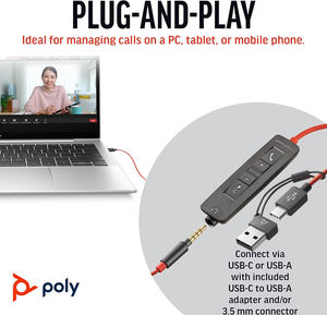 Casque POLY <span class=keywords><strong>Plantronics</strong></span> Blackwire C3225 C3200 Series 3.5mm+<span class=keywords><strong>USB</strong></span>-C/A, Casque stéréo binaural C3220, filaire P/N : 8X229A6 - Product Image 2