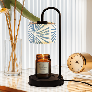 Electric Candle Warmer <b>Lamp</b> With Blue Fireworks Linen <b>Shade</b> Adjustable Brightness Tabletop Home Decor Aroma Burner Medium Size - Product Image 3