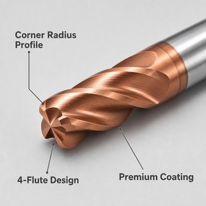 Fraise à bout arrondi à 4 cannelures HRC55, revêtement CNC, fraise en acier personnalisé<span class=keywords><strong>e</strong></span>, carbure monobloc - Product Image 3