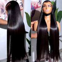 Perruque longue et droite en cheveux humains Remy, avec dentelle complète sans colle, dentelle HD, ou dentelle frontale longue et droite