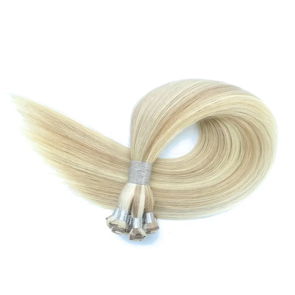 Hand Tied Weft Hair Extensions D16/22 Mix Color 100% Cuticle Aligned Human Virgin Hair Remy bundles Natural Weave Wholesaler