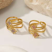Bague en Acier Inoxydable Polaris Star CZ, Ajustable, pour Usage Quotidien, Ornements Polyvalents, Assortie aux Bagues en Acier Titane