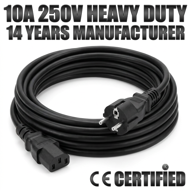 European Schuko Plug to IEC C13 Power Cable, Heavy Duty 10A/250V Power Cord with Reliable Plug Design
