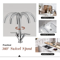 Robinet de cuisine haut de gamme en laiton à double poignée, finition chrome poli, bec haut pivotant à 360°, mitigeur eau chaude et froide pour évier à montage sur comptoir